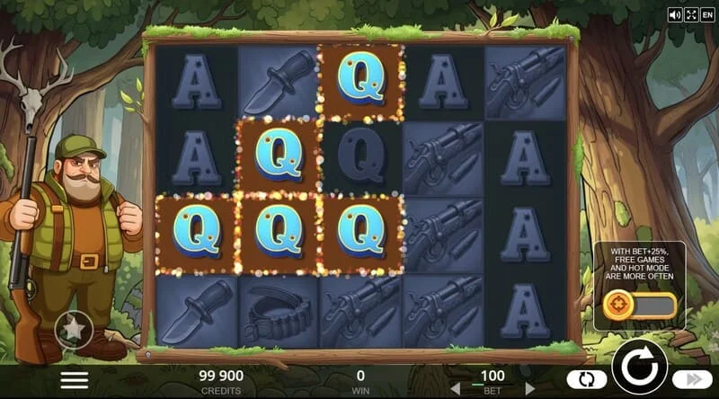 Hunt the Bucks - orman hayvanları ve Coin sembolleri ile ana 5x4 oyun ekranı